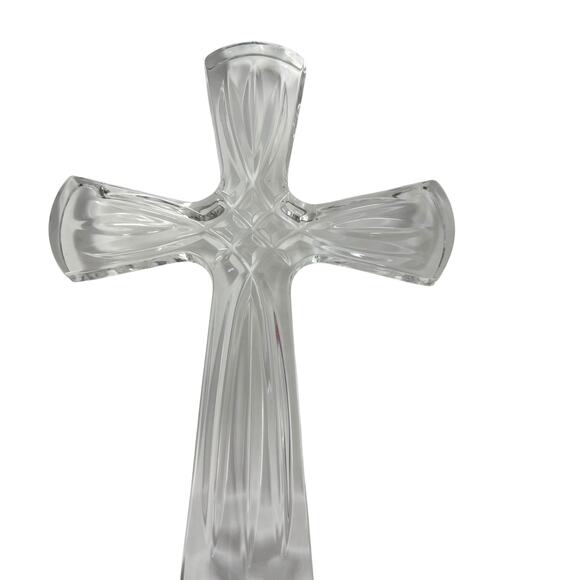 Towle 24% Lead Crystal Standing Cross 9" Tall Hand Cut Made in Poland CHIP - Picture 15 of 16